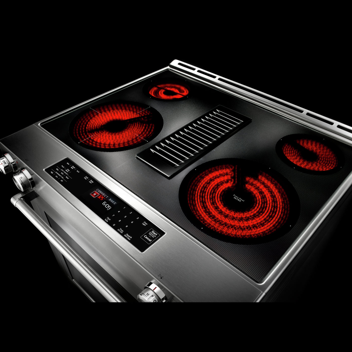 KitchenAid Stainless Steel 30” Front Control Slide-In Electric Convection Downdraft Range (6.4 Cu. Ft.) - KSEG950ESS