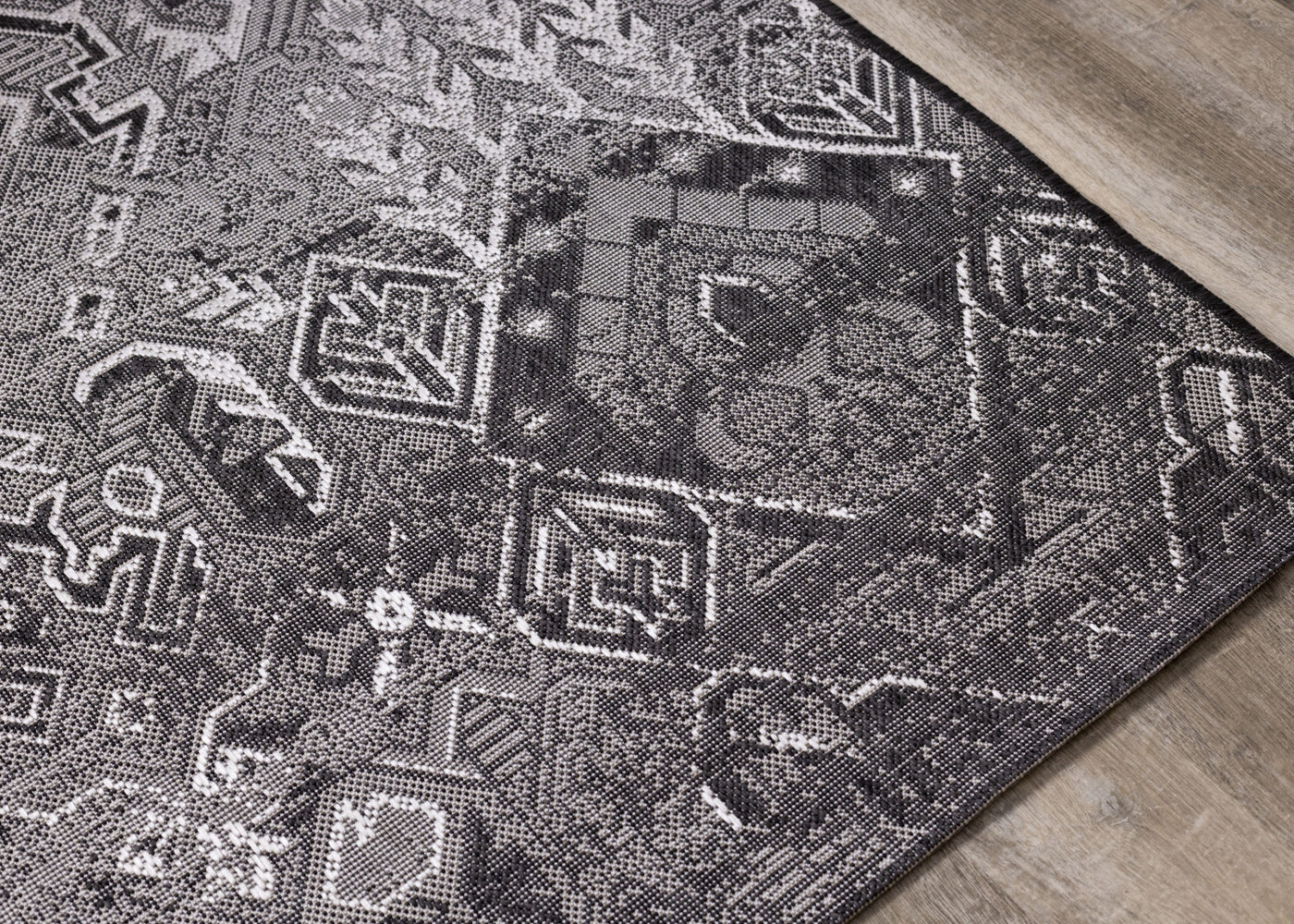 Jango 7'10" X 10'6" Indoor/Outdoor Geometric Rug - Grey Black  Area Rug