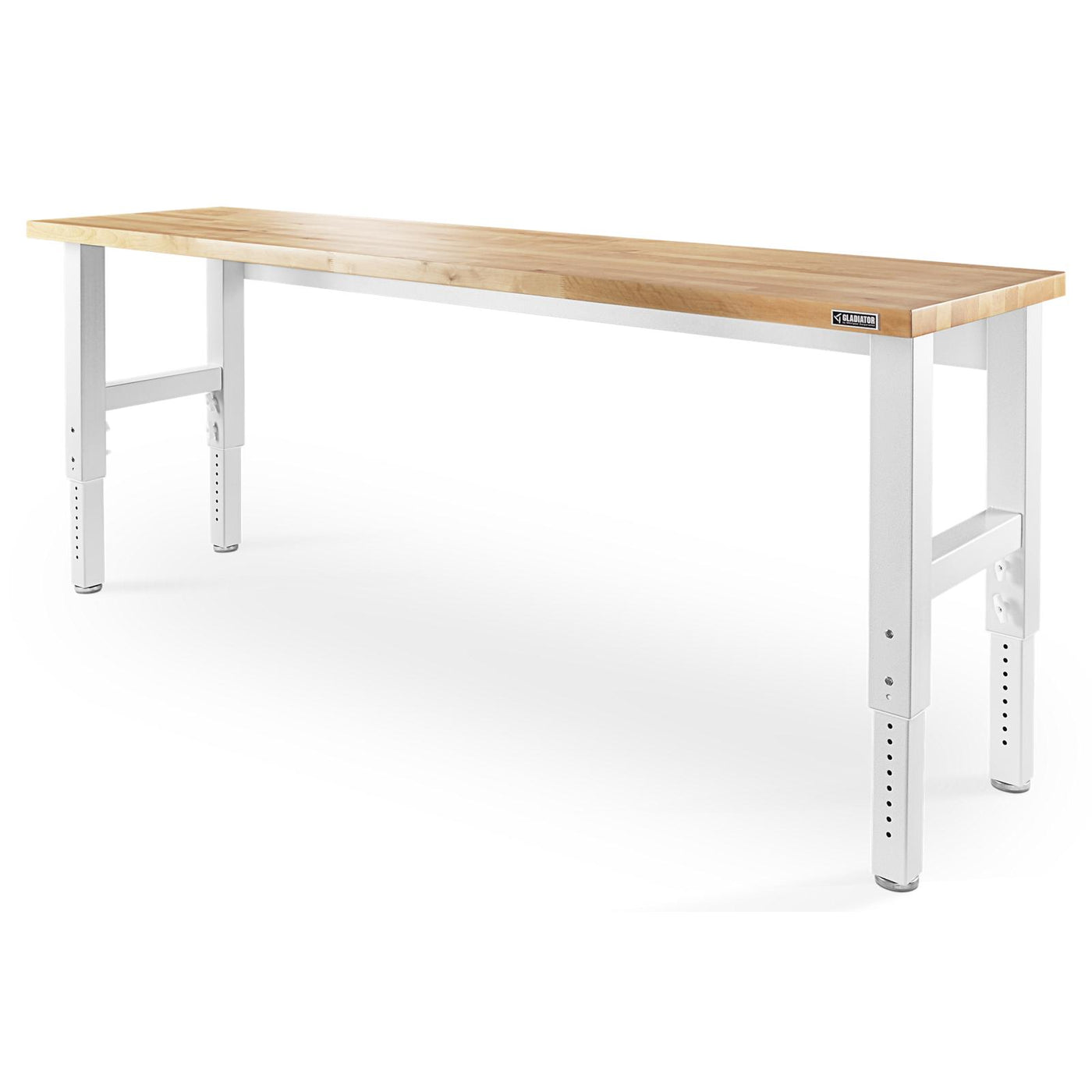 Gladiator Hammered White 8' Adjustable Height Hardwood Workbench - GAWB08HWGW