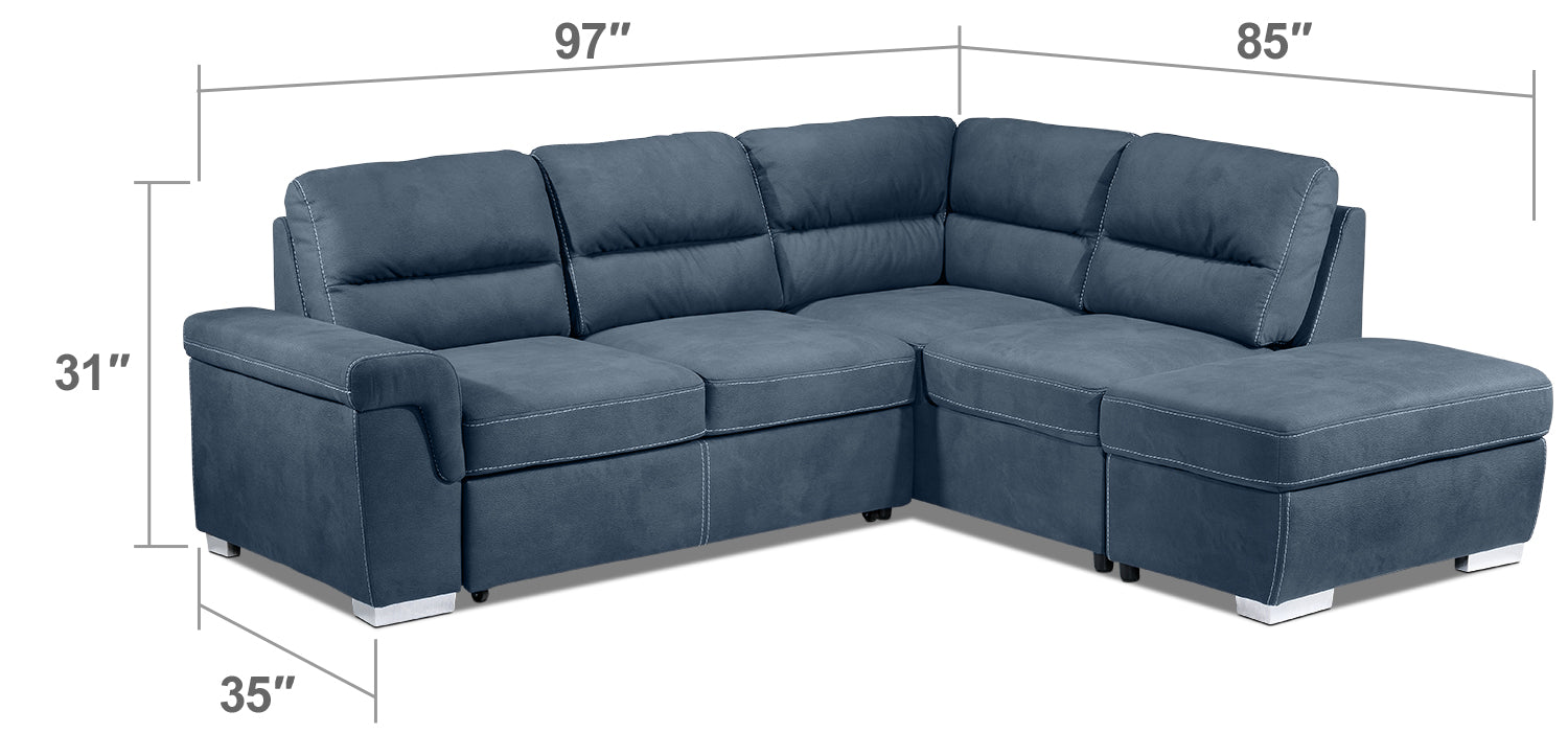 Simone 3-Piece Sectional with Left-Facing Pop-Up Bed - Blue