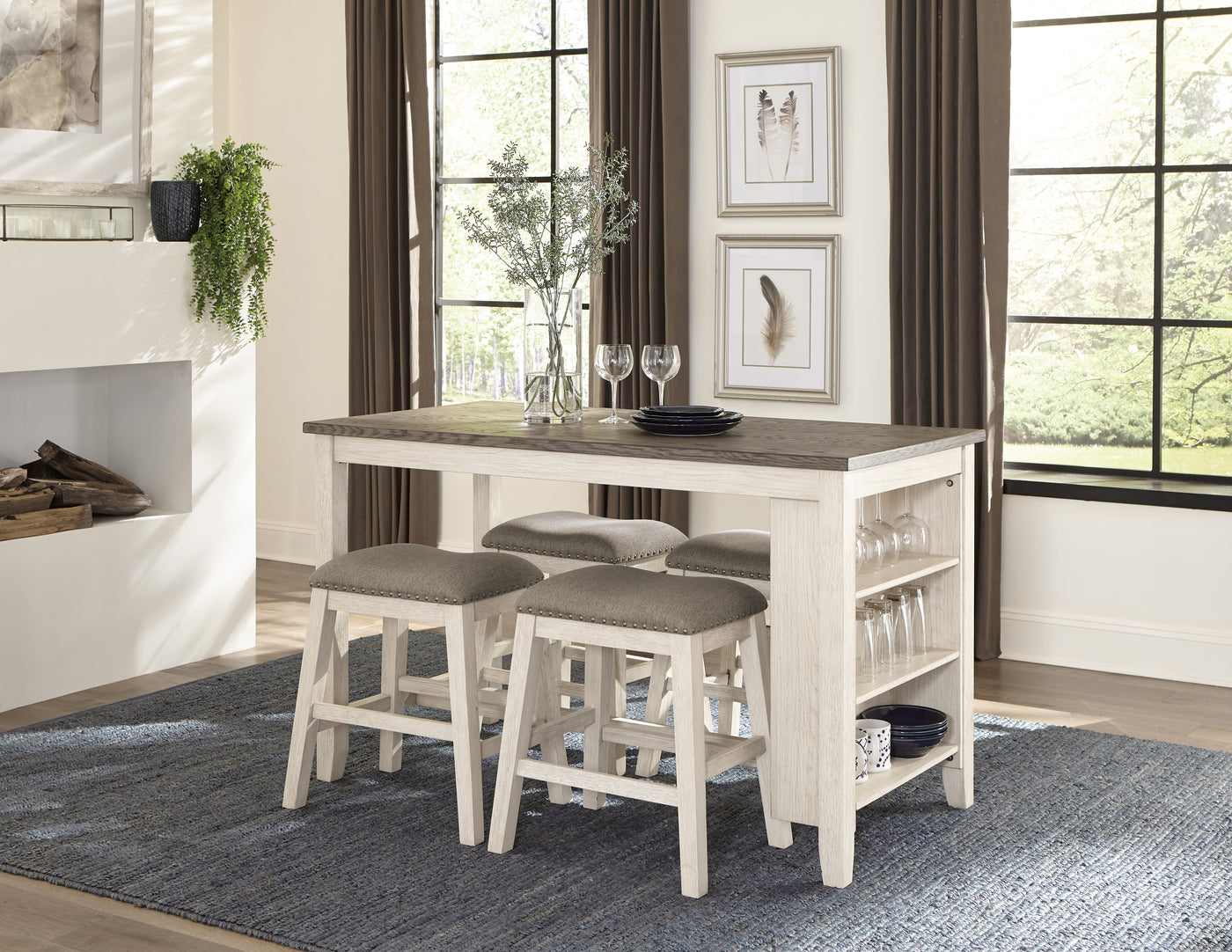 Timbre 5-Piece Counter Height Dining Set - Antique White and Brown