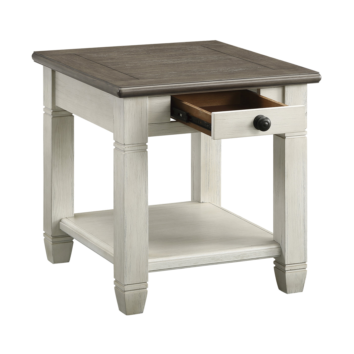 Harold End Table - Antique White and Brown