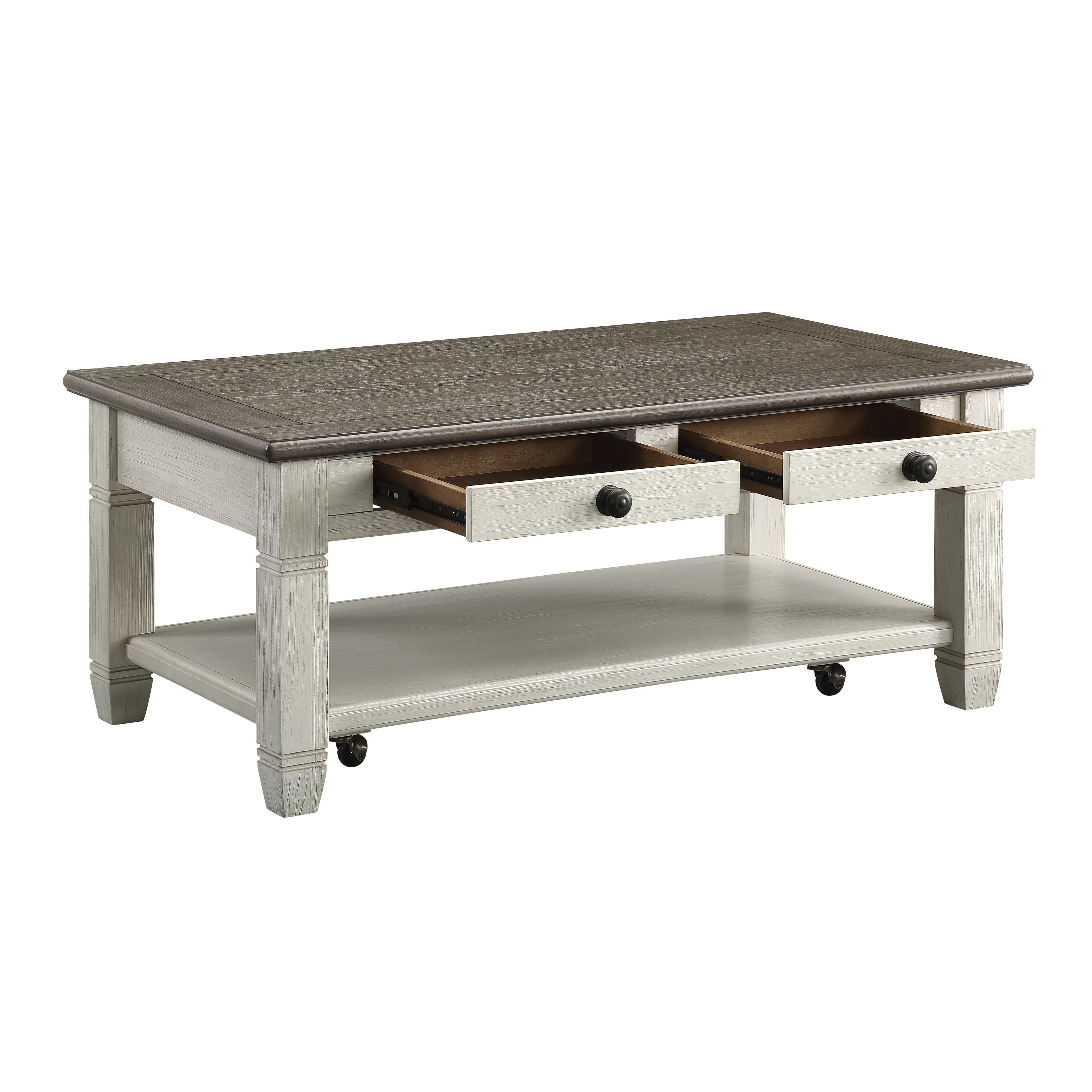 Harold 48" Coffee Table - Antique White and Brown
