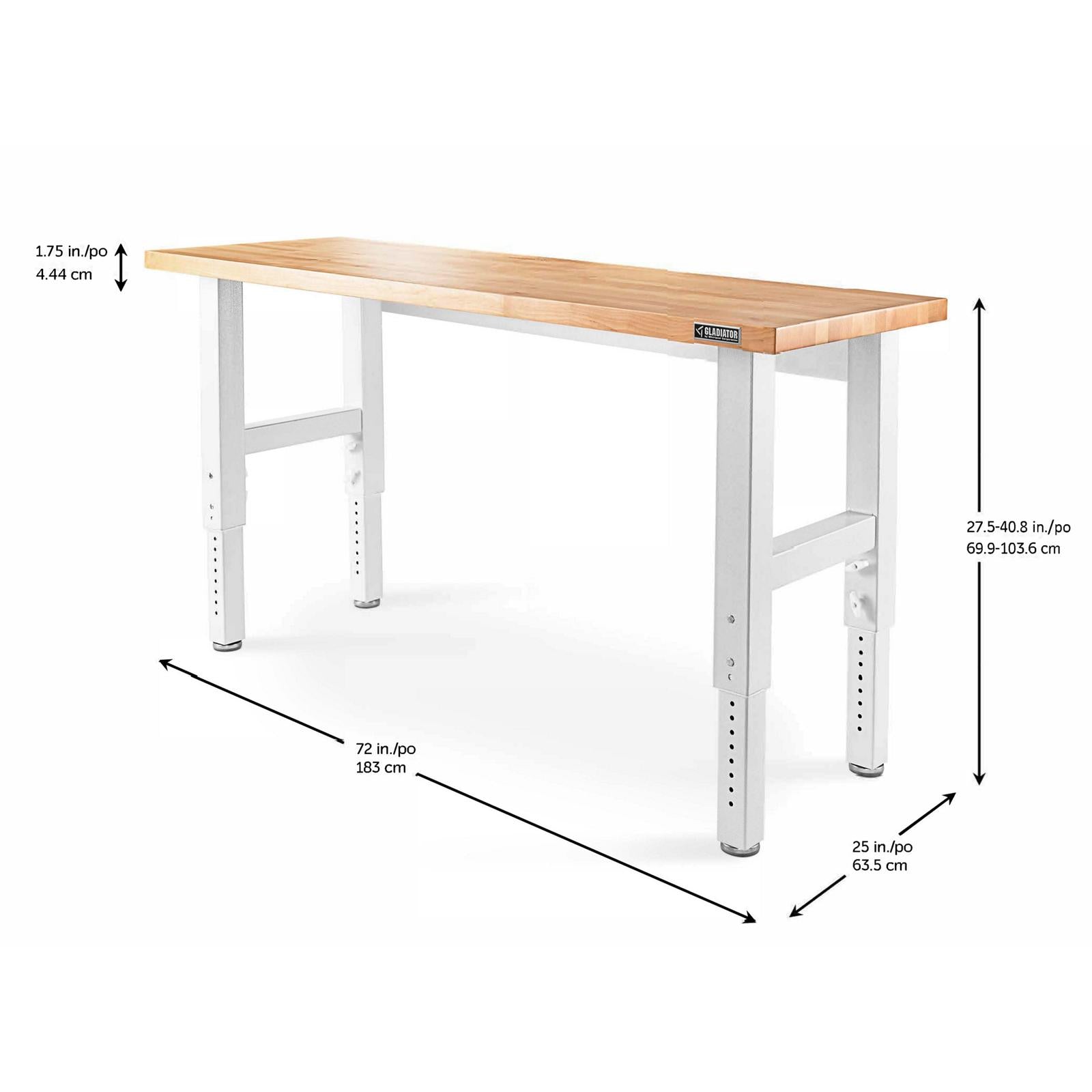 Gladiator Hammered White 6' Adjustable Height Hardwood Workbench - GAWB06HWGW