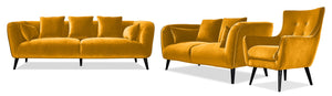 Maja Sofa, Loveseat and Accent Chair Set - Yellow