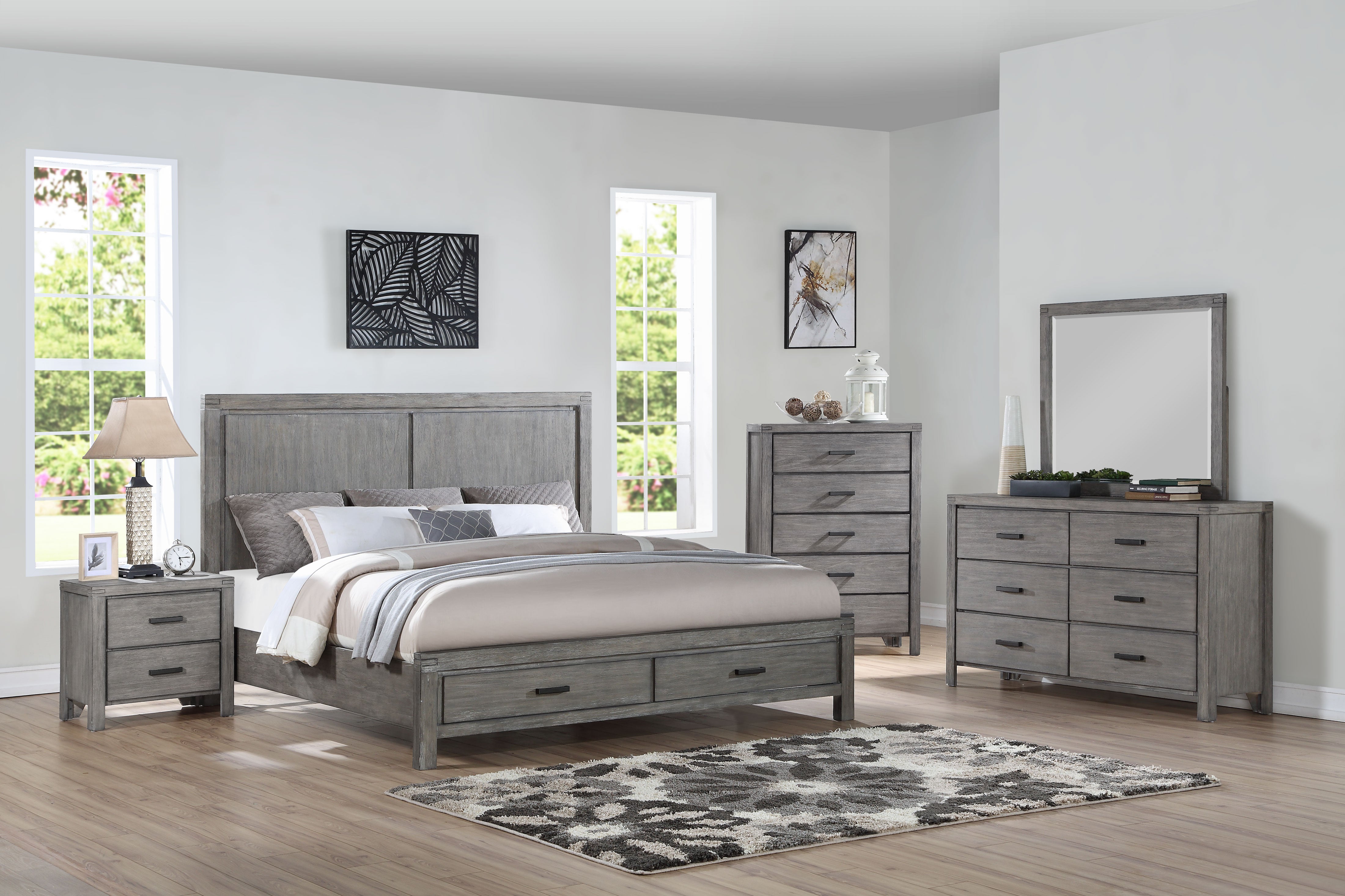 Copeland 6-Piece King Storage Bedroom Package - Wire-Brushed Grey