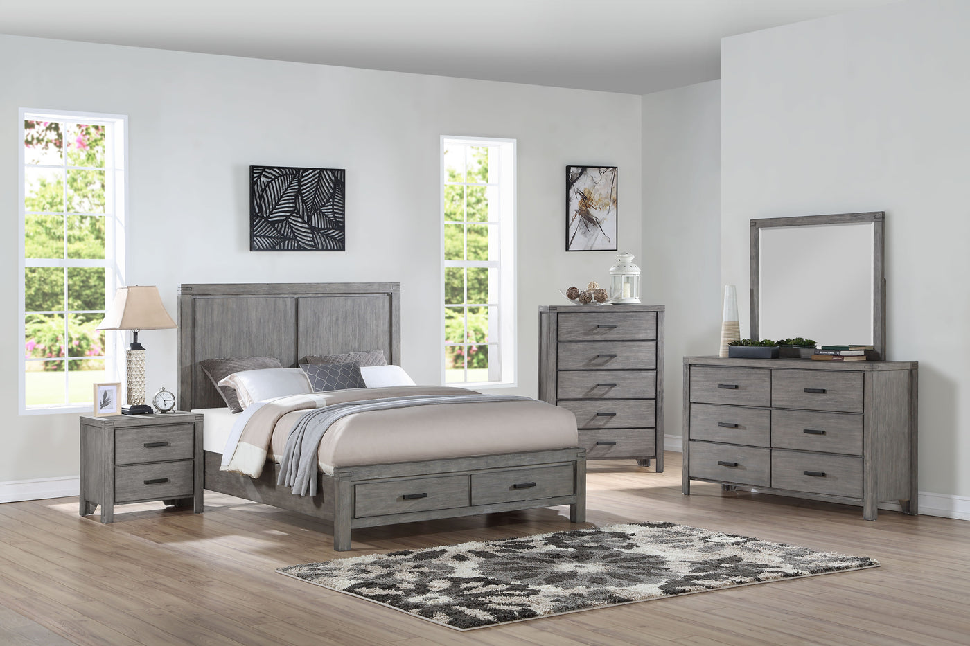 Copeland 6-Piece Queen Storage Bedroom Package - Wire-Brushed Grey