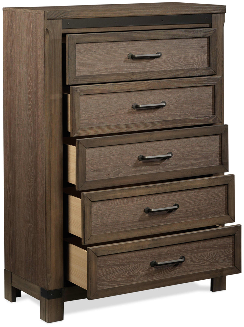 Rossco 5-Drawer Chest - Rustic Oak | Leon's