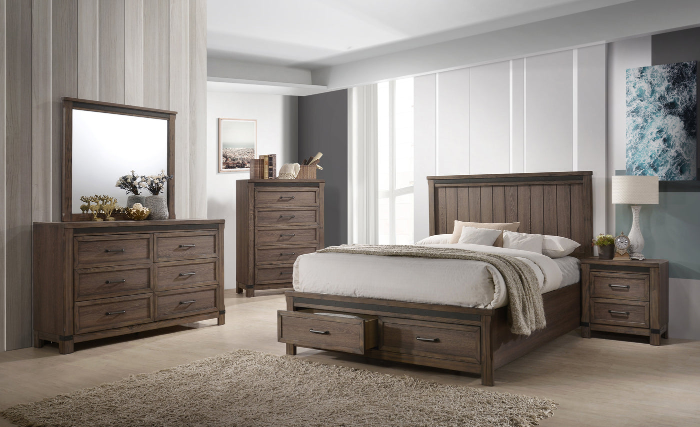 Rossco 6-Piece King Storage Bedroom Package - Rustic Oak