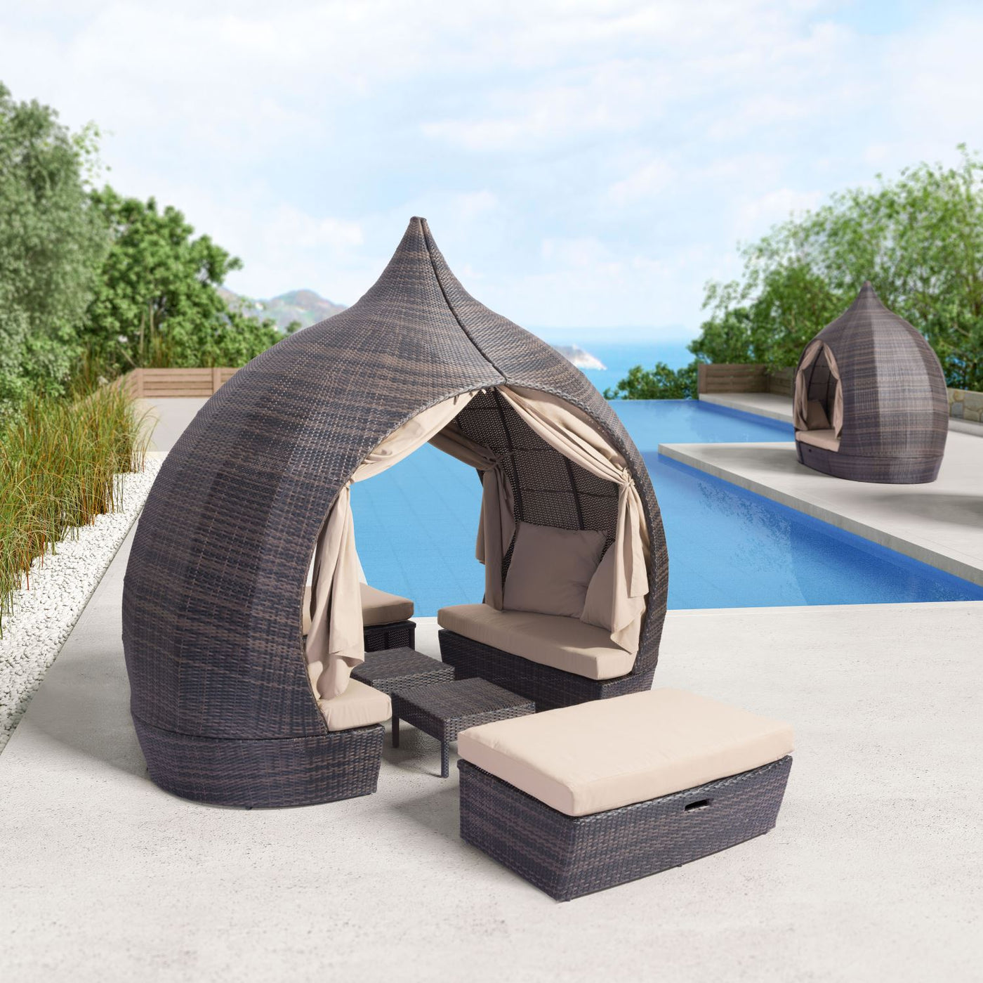 Kinuso 4-Piece Outdoor Daybed Package - Brown/Beige