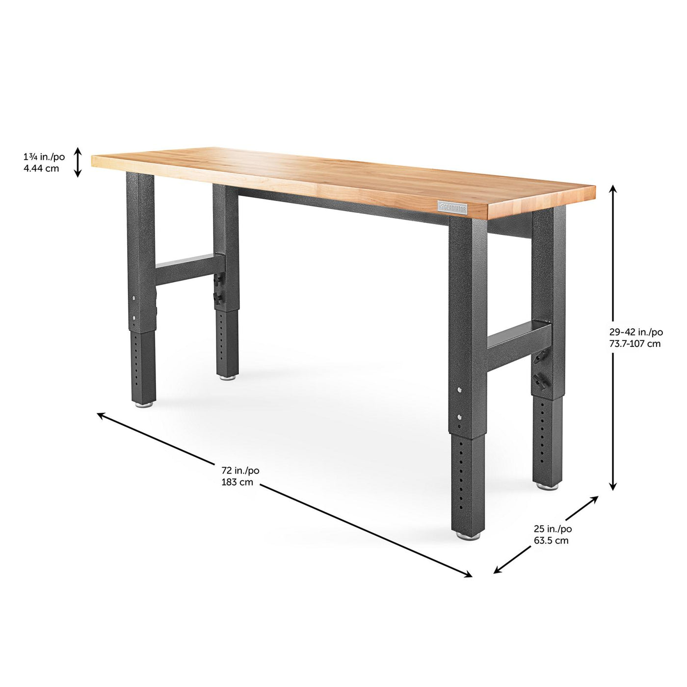 Gladiator Hammered Granite 6' Wide Adjustable Height Hardwood Workbench - GAWB06HWEG