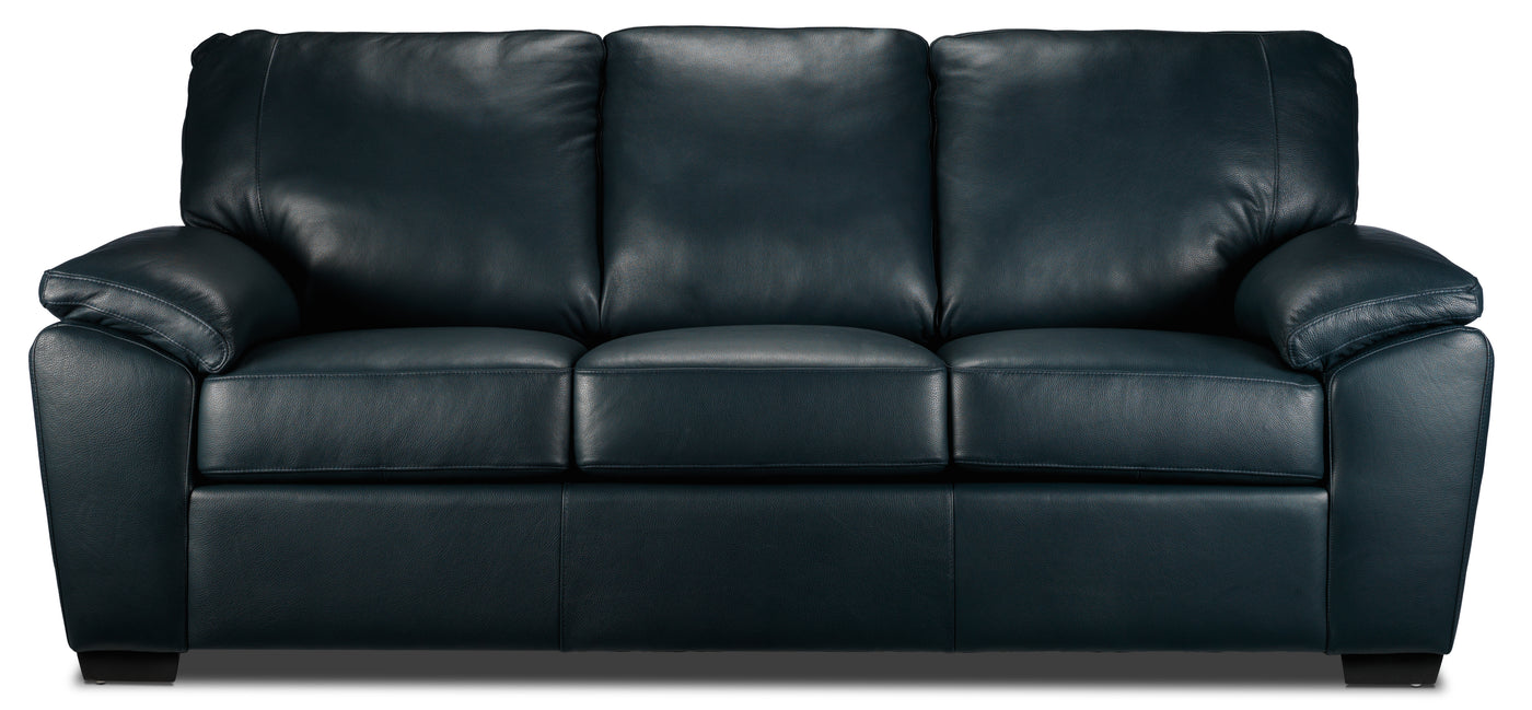 Gaetano Leather Sofa and Chair Set - Havana Atlantic Blue