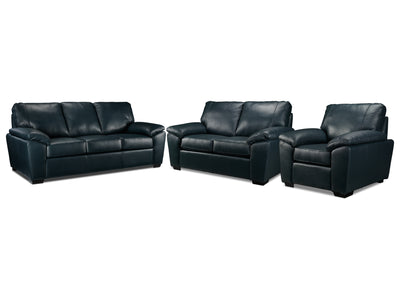 Gaetano Leather Sofa, Loveseat and Chair - Havana Atlantic Blue
