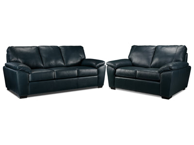 Gaetano Leather Sofa and Loveseat Set - Havana Atlantic Blue