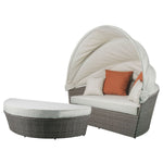 Island Pebbles Patio Canopy Daybed with Ottoman - Beige/Grey