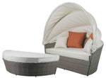 Island Pebbles Patio Canopy Daybed with Ottoman - Beige/Grey
