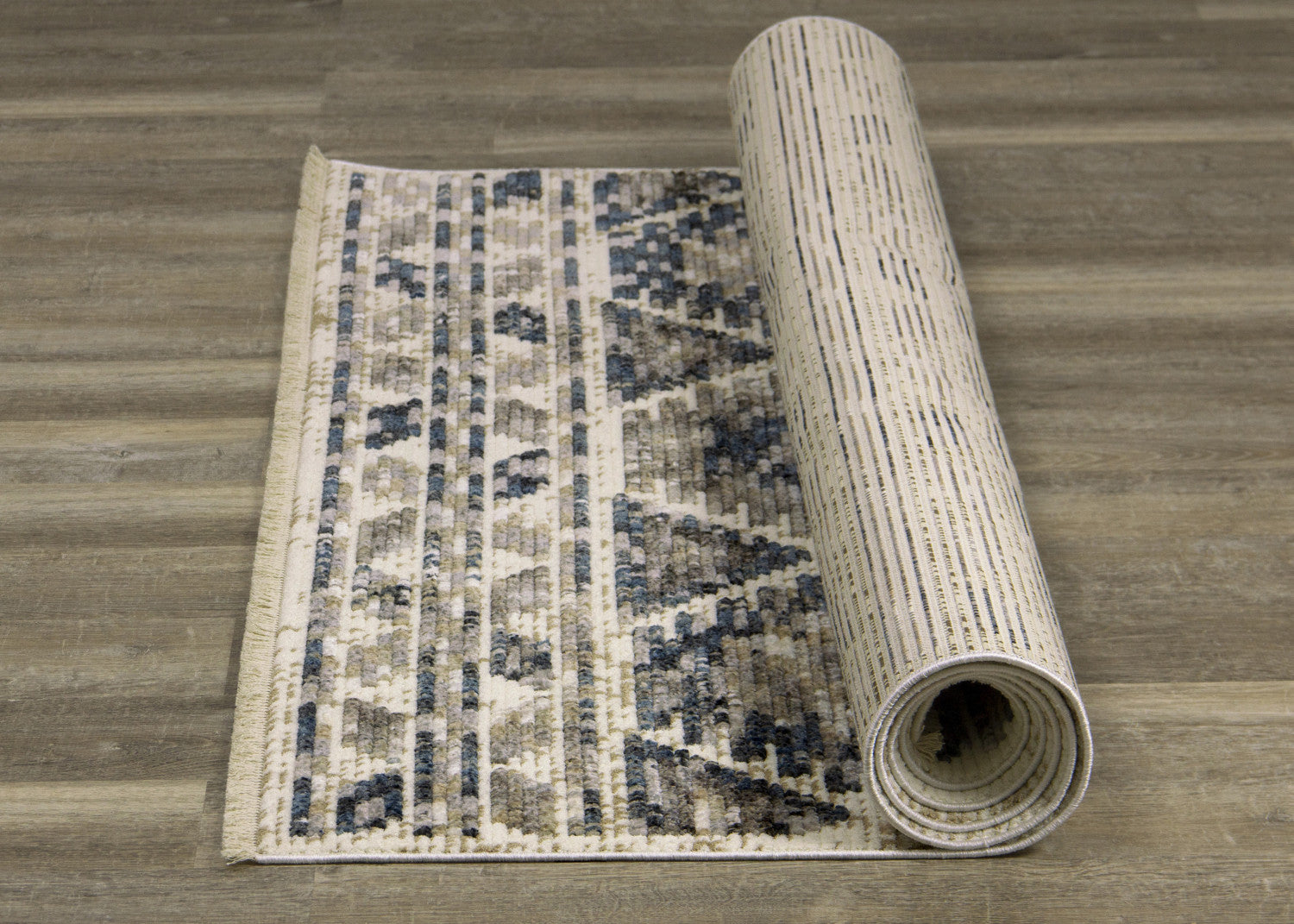 Natick 5'3" X 7'7" Hexagon Bands Rug - Blue Cream Area Rug