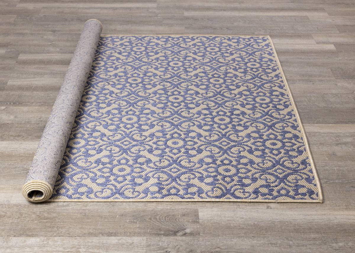 Camby 7'10" X 10'6" Indoor/Outdoor Elaborate Rug - Blue Beige  Area Rug