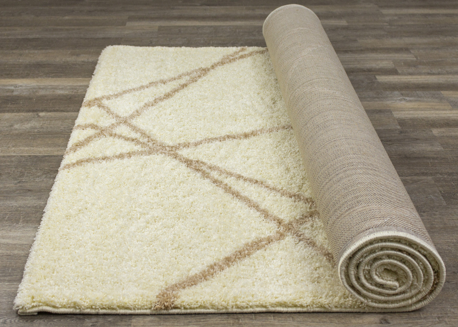 Finesse 7'10" X 10'6" Lines Crossing Shag Rug - Cream Beige Area Rug