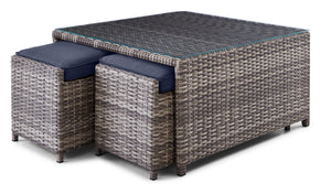 Melville Two- Outdoor Coffee Table with 2 Ottoman- Navy