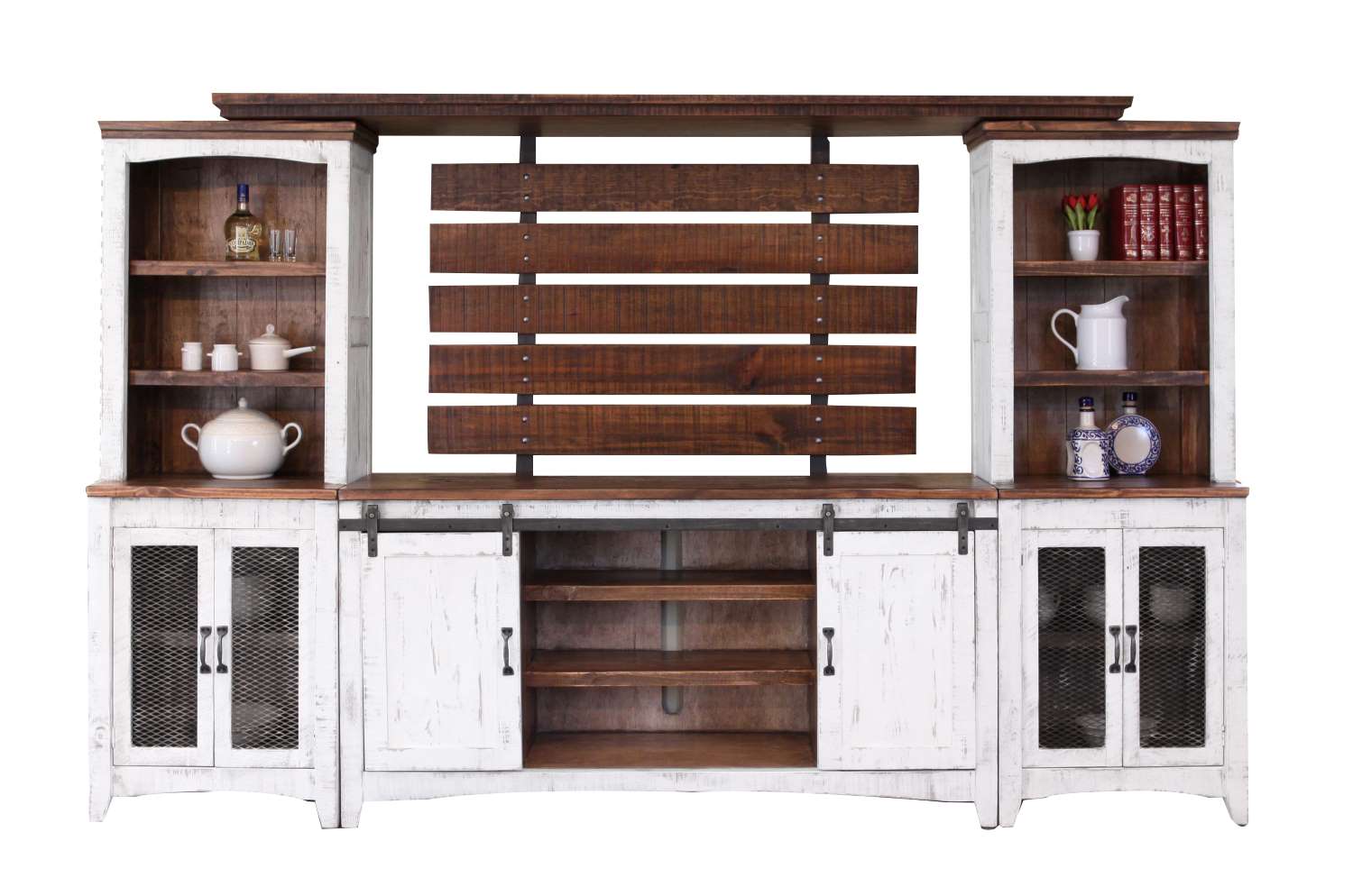 Pueblo 4 Piece Entertainment Wall Unit Weathered White Leon s