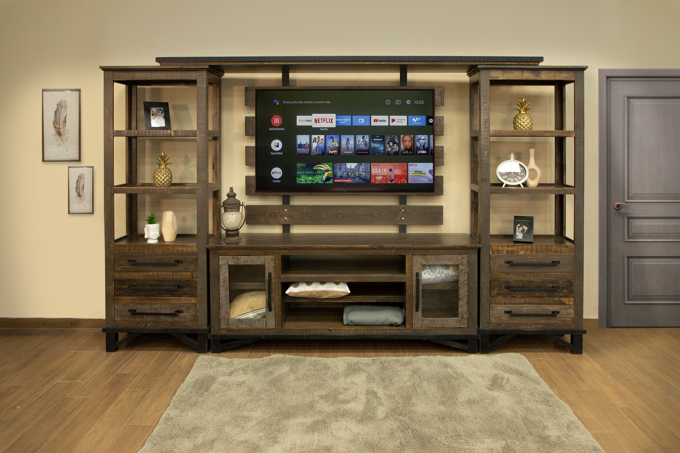 Baron 4-Piece Entertainment Wall Unit - Barnwood | Leon's