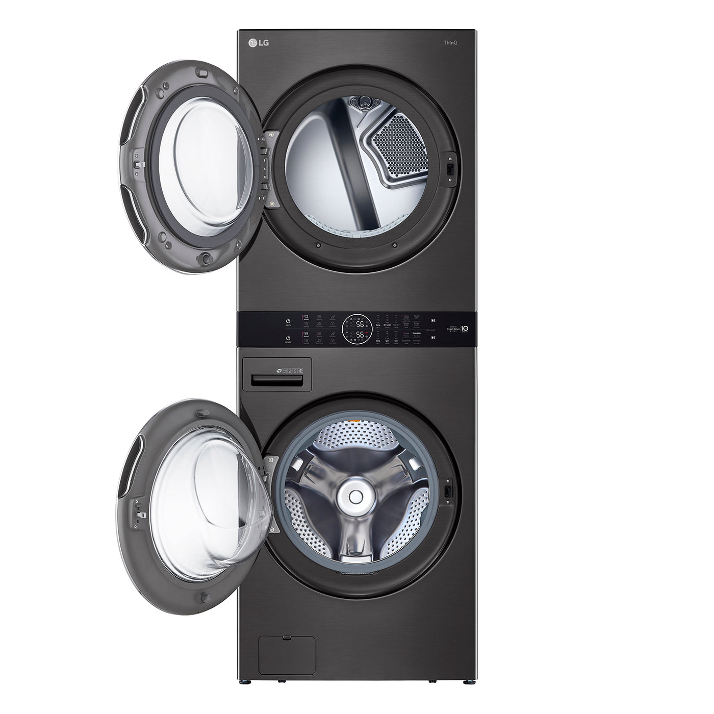 LG Black Steel Front Load LG WashTower™ with Centre Control™ 5.2 Cu. Ft. Steam Washer and 7.4 Cu. Ft. Electric Steam Dryer - WKEX200HBA
