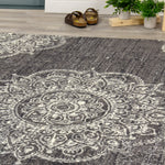 Fiona 5'3" X 7'4" Medallion Stamps Rug - Grey Cream   Area Rug