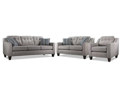 Rockford Sofa, Loveseat and Chair Set - Grey