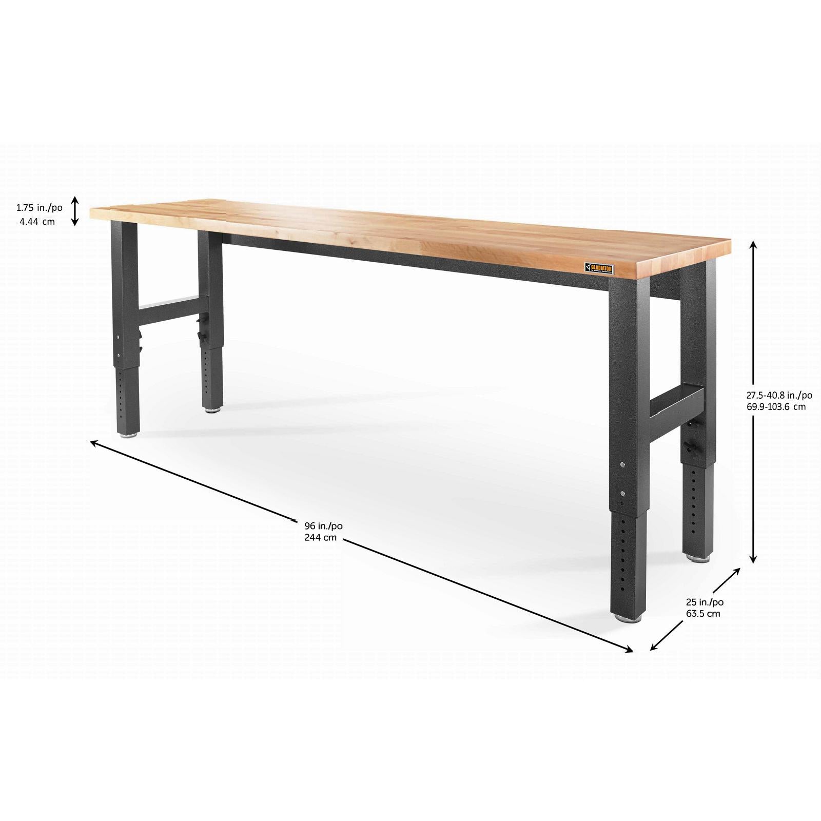 Gladiator Hammered Granite 8' Wide Adjustable Height Hardwood