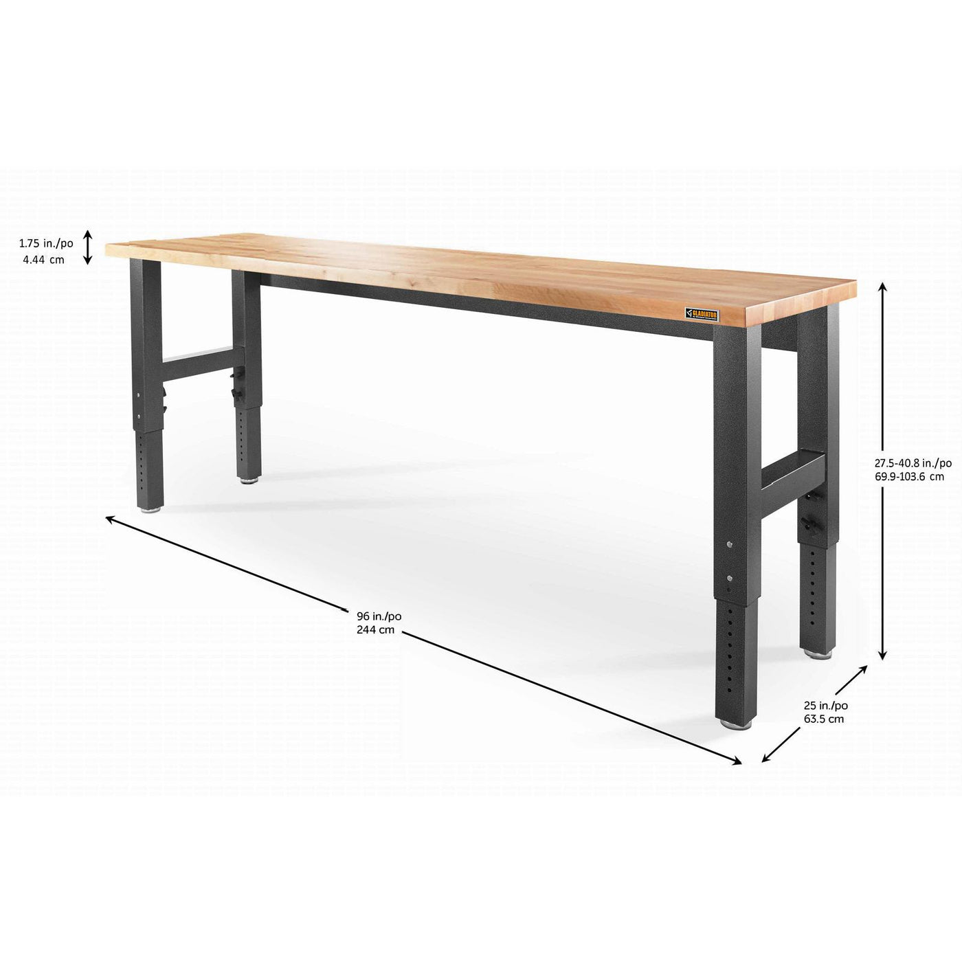 Gladiator Hammered Granite 8' Wide Adjustable Height Hardwood Workbench - GAWB08HWEG