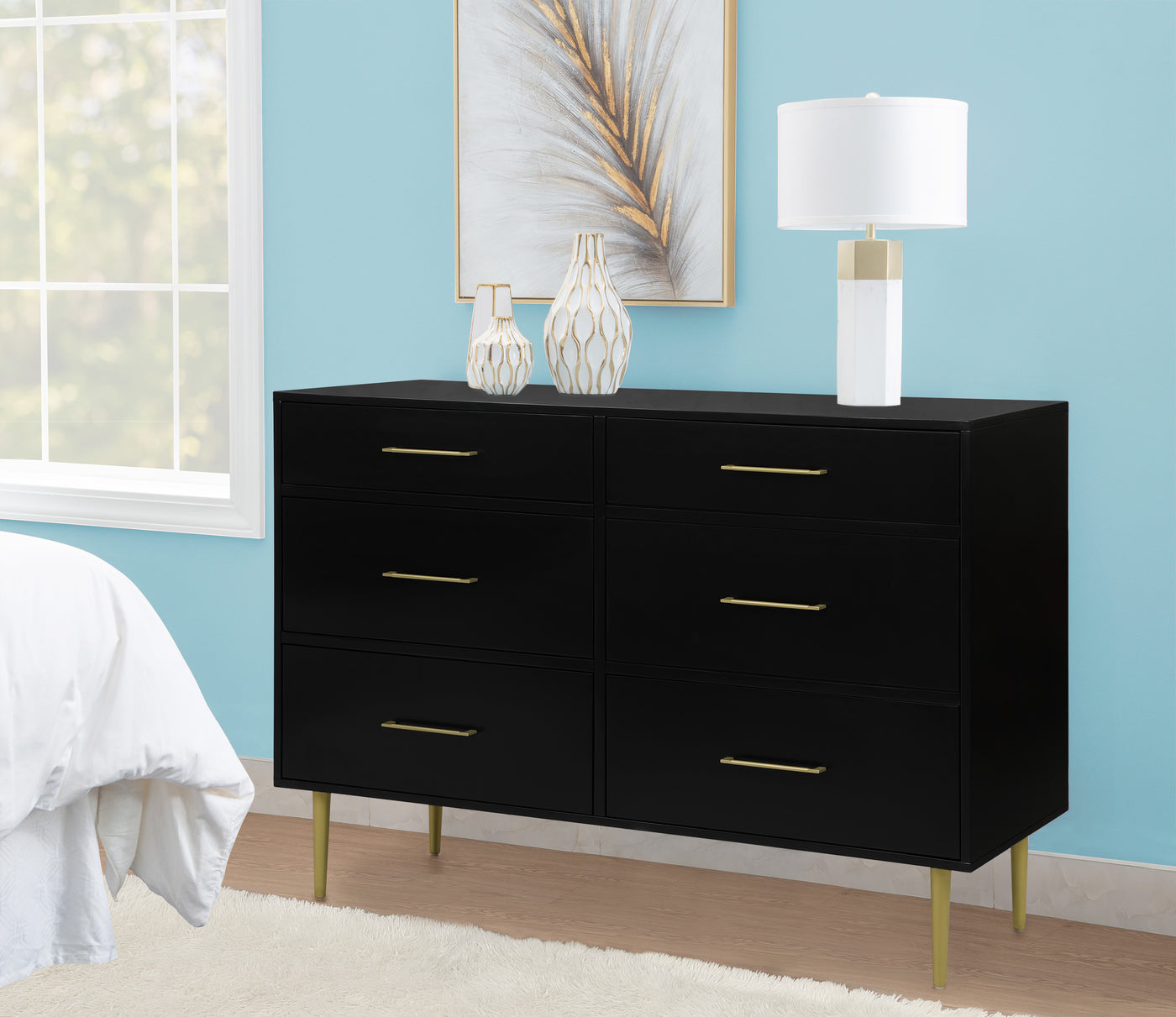 Valerie Glam 6 Drawer Dresser - Black