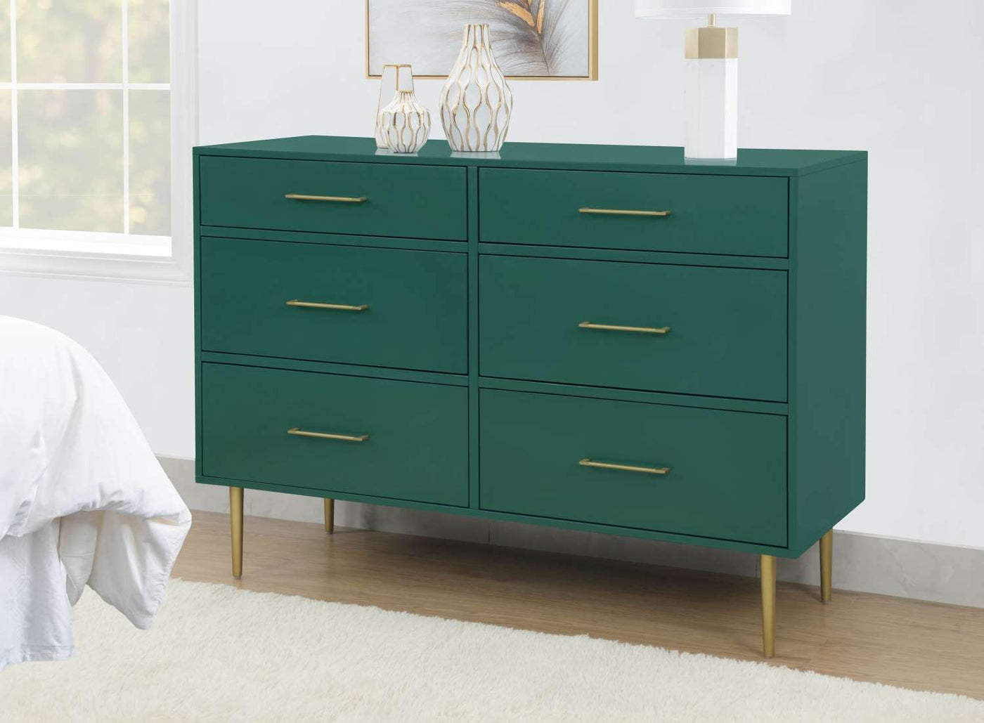 Valerie Glam 6 Drawer Dresser - Green