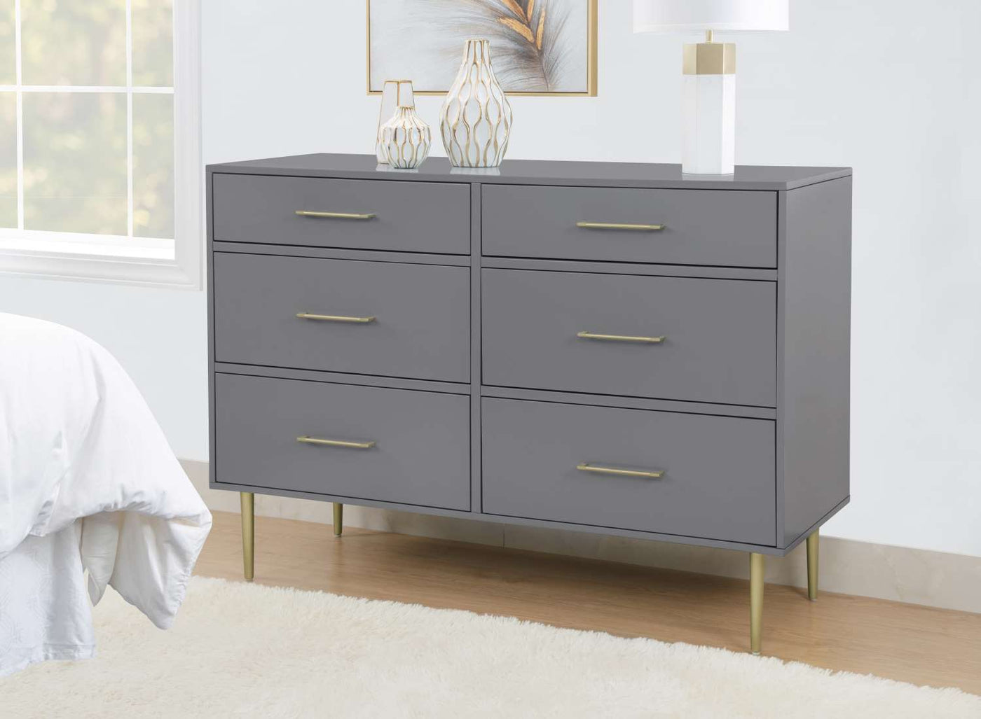 Valerie Glam 6 Drawer Dresser - Dark Grey