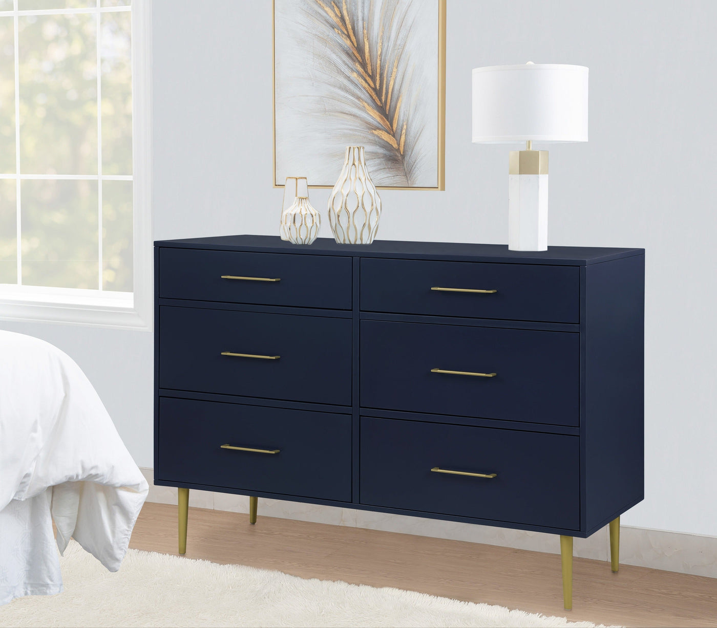 Valerie Glam 6 Drawer Dresser - Navy