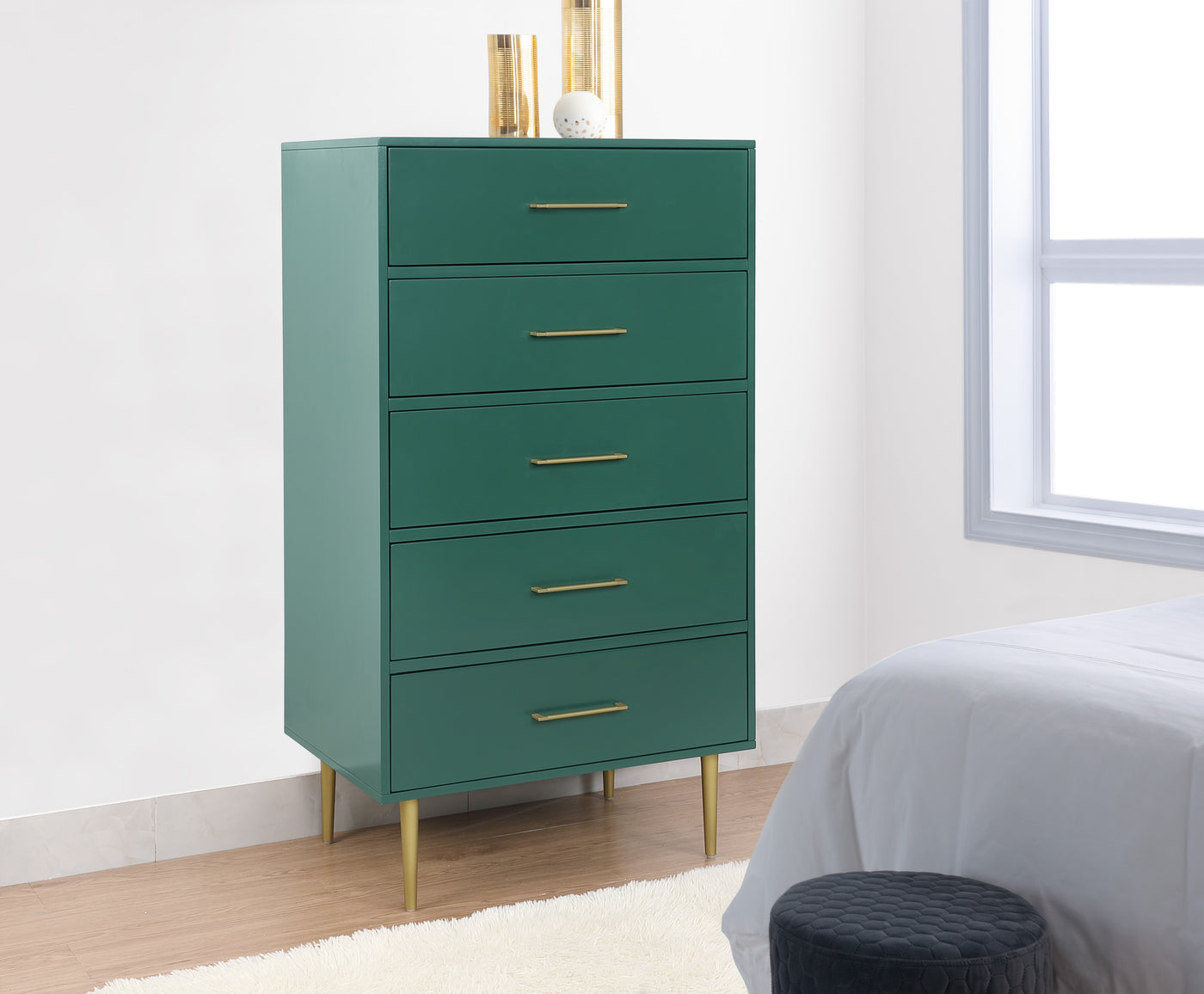 Valerie Glam 5 Drawer Chest - Green