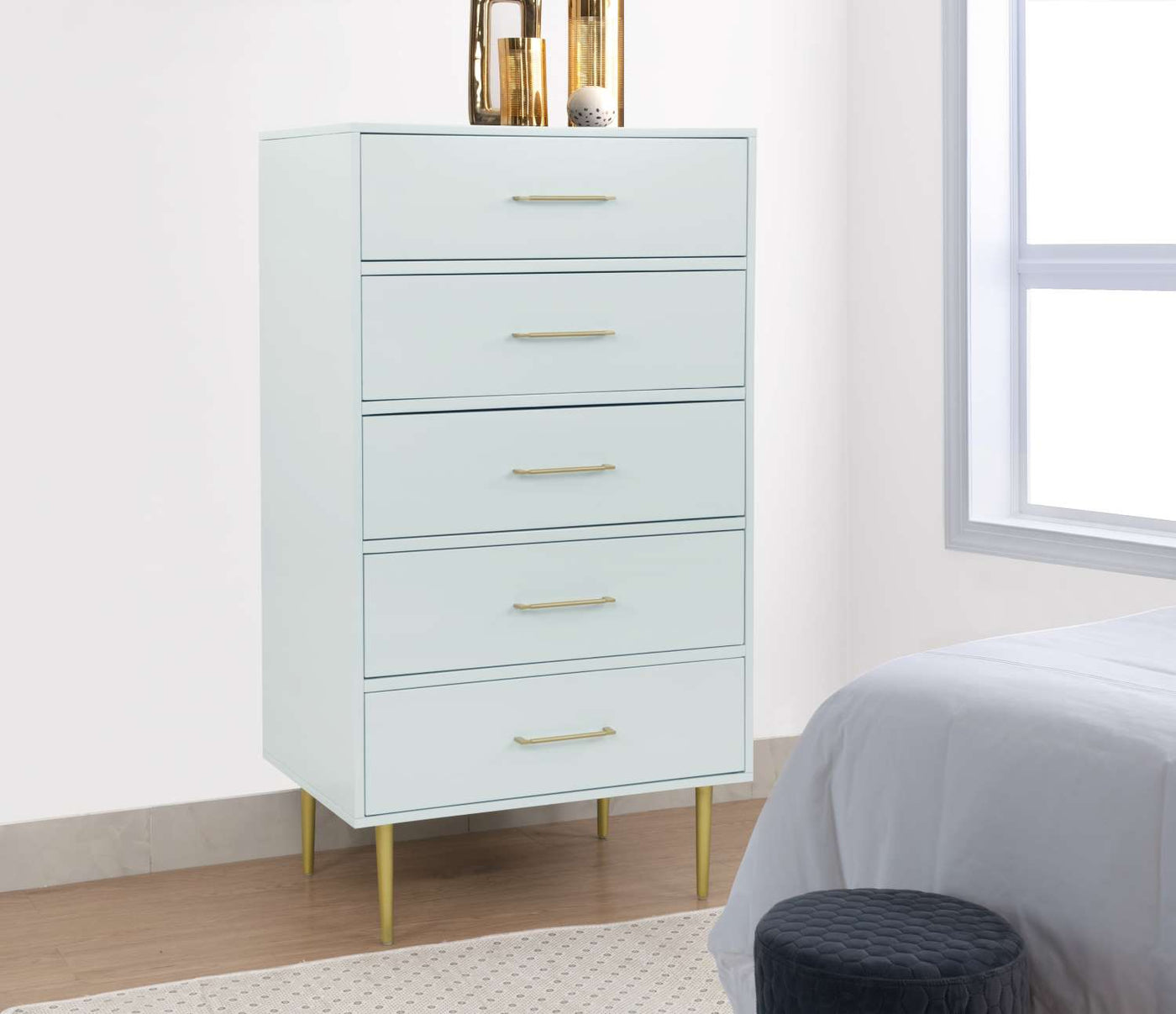 Valerie Glam 5 Drawer Chest - Light Grey