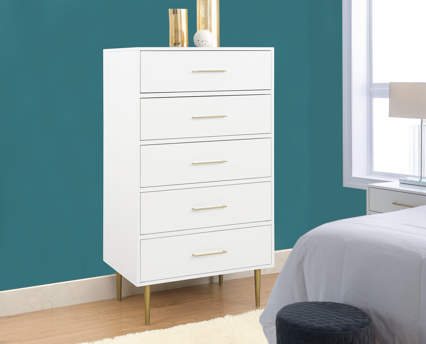 Valerie Glam 5 Drawer Chest - White