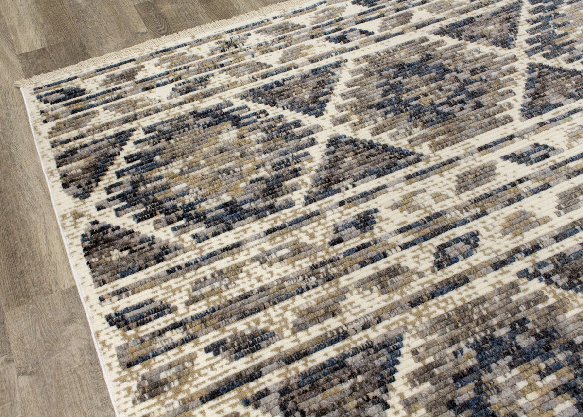 Natick 5'3" X 7'7" Hexagon Bands Rug - Blue Cream Area Rug