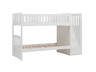 Galen Twin Bunk Bed with Storage Staircase - White