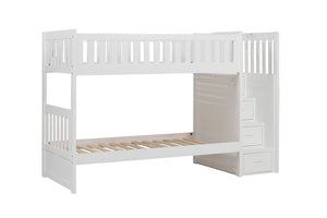 Galen Twin Bunk Bed with Storage Staircase - White