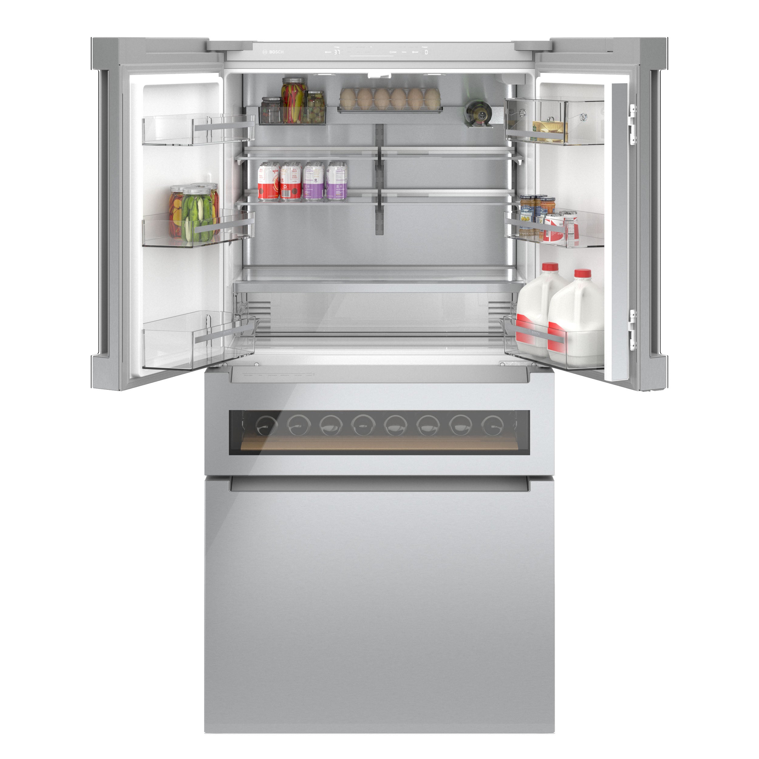Bosch 36" 21.2 Cu. Ft. Stainless Steel Counter-Depth French Door Refrigerator with Wine Drawer - B36CL81ENG