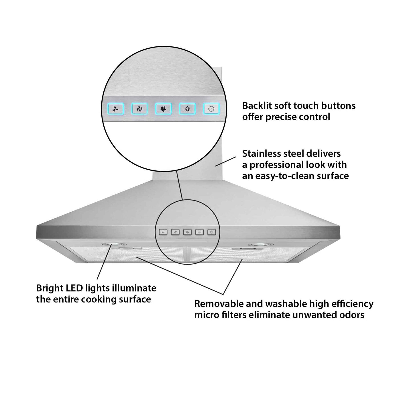 Broan Stainless Steel 24" 450 CFM Designer Pyramidal Chimney Hood - BWP1244SS