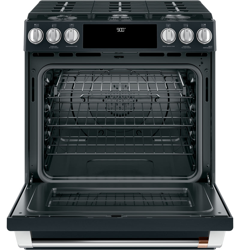 Café™ Matte Black 30" SlideIn Front Control DualFuel Convection Range