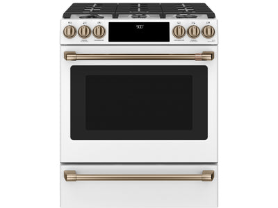 Café™ Matte White 30'' Slide-In Front Control Dual-Fuel Convection Range with Air Fry and Warming Drawer (5.7 Cu.Ft) - CC2S900P4MW2