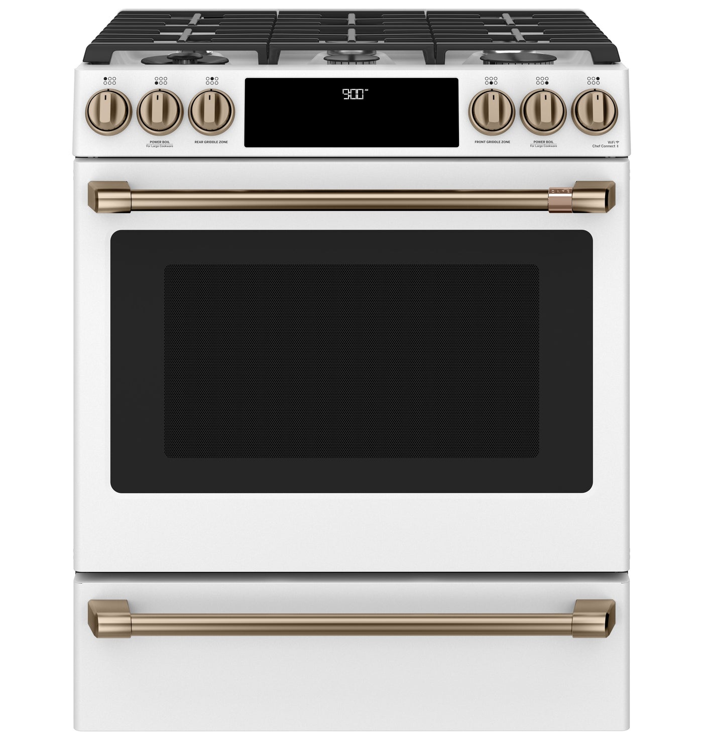 Café™ Matte White 30'' Slide-In Front Control Dual-Fuel Convection Range with Air Fry and Warming Drawer (5.7 Cu.Ft) - CC2S900P4MW2