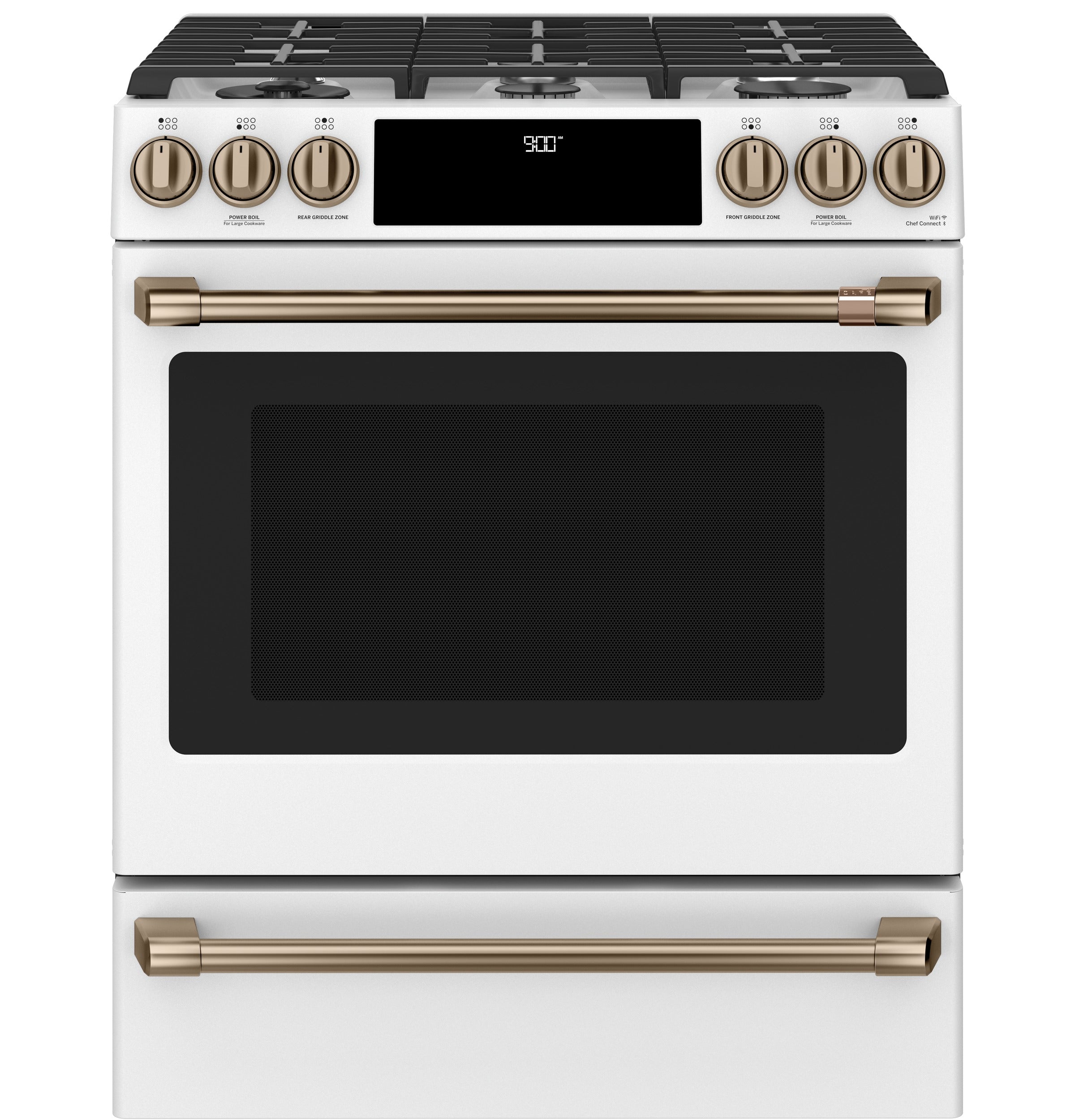 Café™ Matte White 30'' Slide-In Front Control Dual-Fuel Convection Range with Air Fry and Warming Drawer (5.7 Cu.Ft) - CC2S900P4MW2