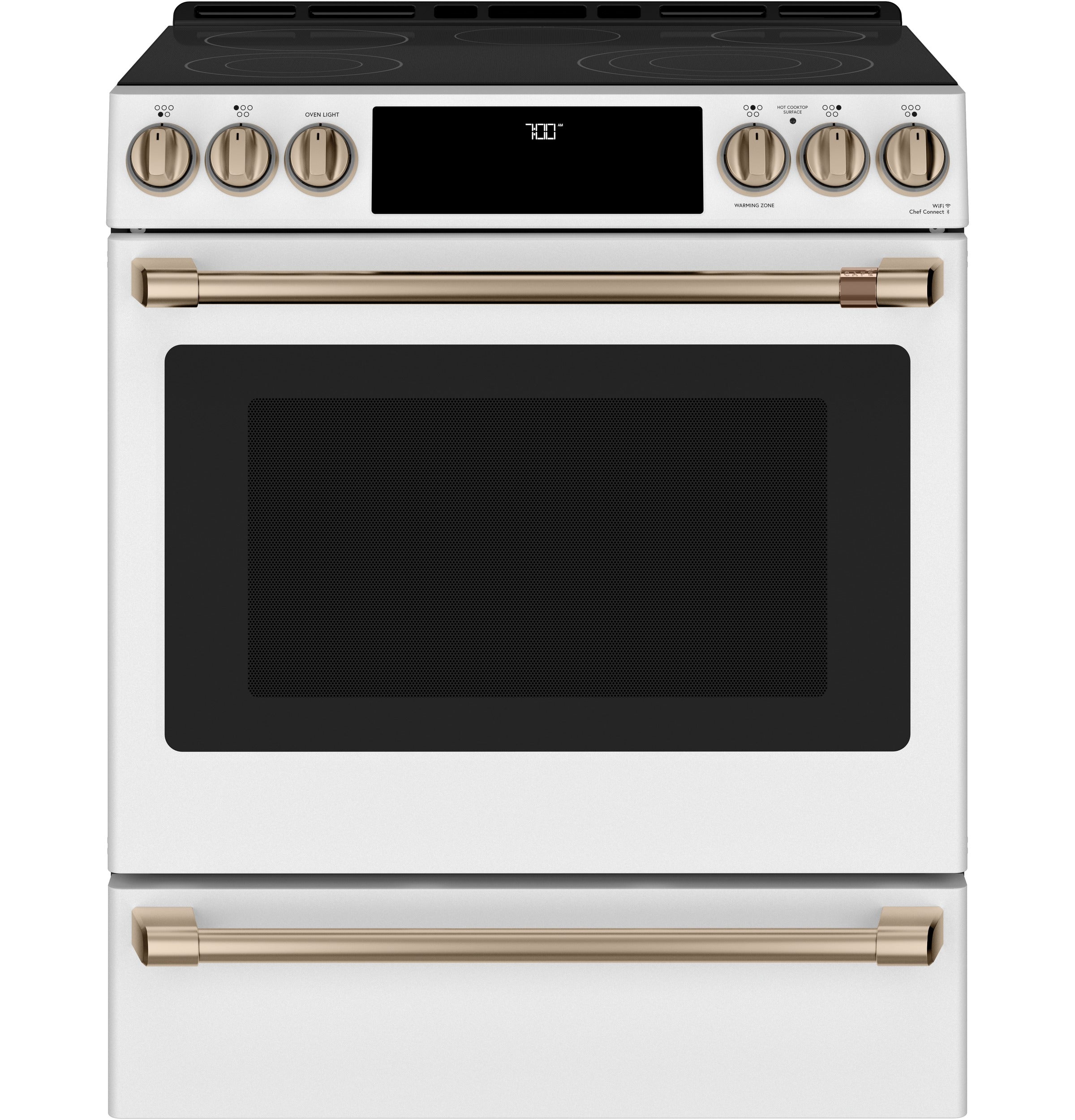 Café™ Matte White 30'' Slide-In Front Control Radiant and Convection Range with Air Fry and Warming Drawer (5.7 Cu.Ft)- CCES700P4MW2