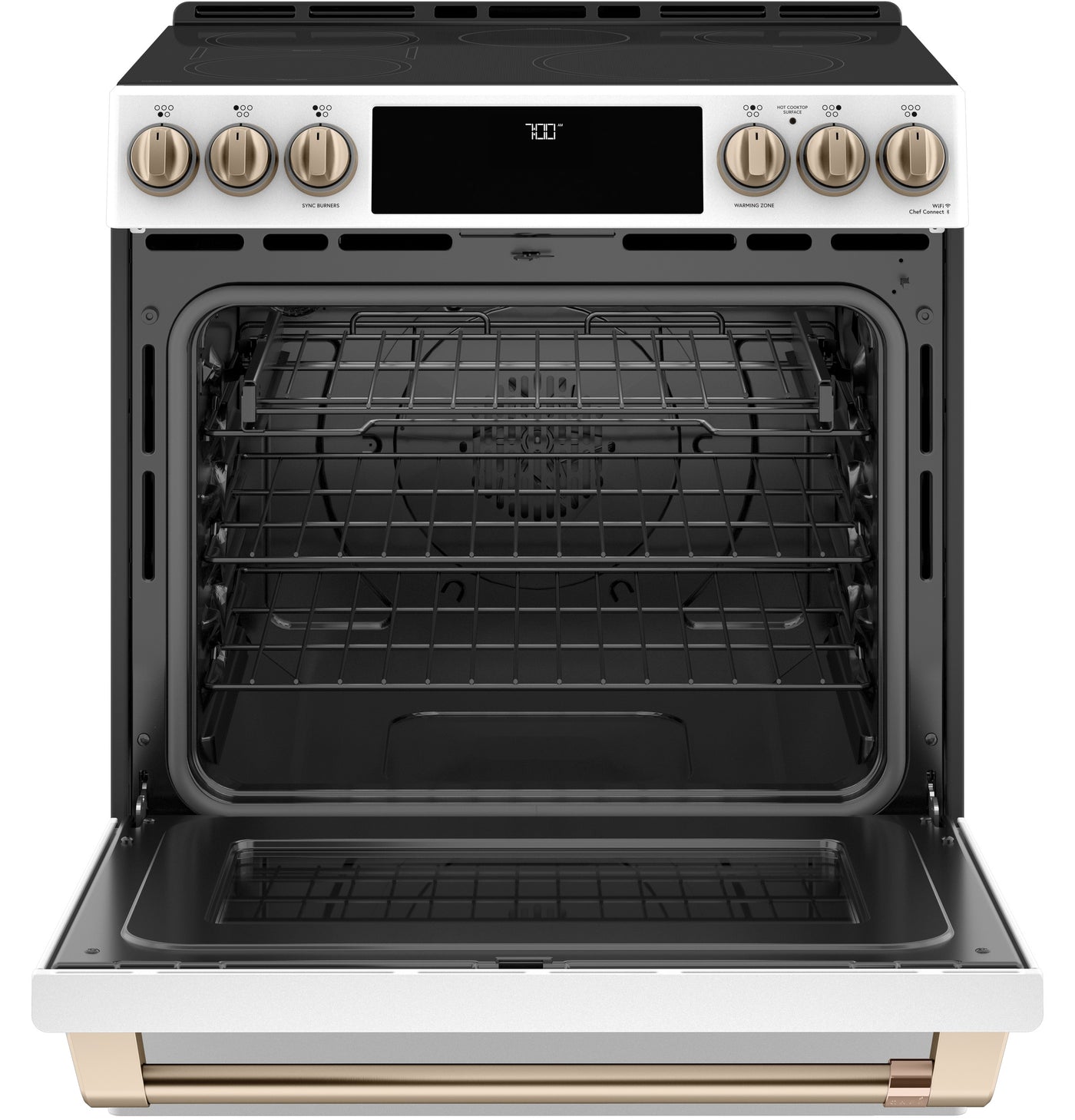 Café™ Matte White 30'' Slide-In Front Control Radiant and Convection Range with Air Fry and Warming Drawer (5.7 Cu.Ft)- CCES700P4MW2