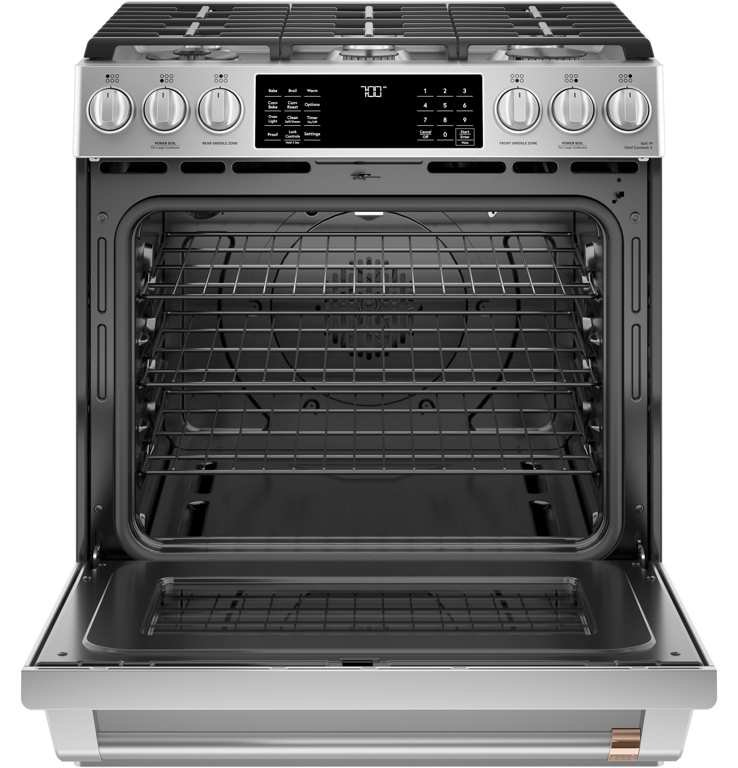 Café™ Stainless Steel 30" Slide-In Front Control Gas Oven with Convection Range and Air Fry (5.6 Cu.Ft) - CCGS700P2MS1